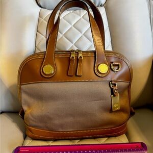 Brown and Tan Canvas and Leather Dooney & Bourke Handbag